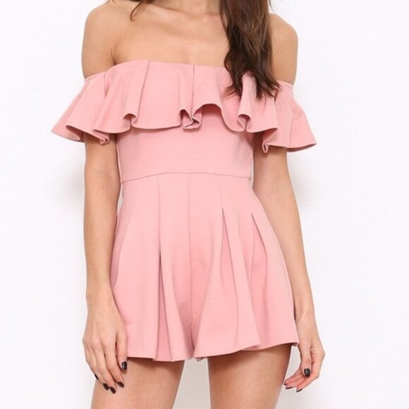 Off Shoulder Pink Romper - Picture 1 of 2